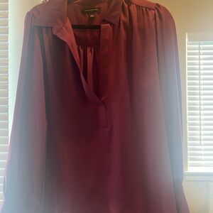 Banana Republic Women's Long Sleeve V-Neck Blouse - Burgundy